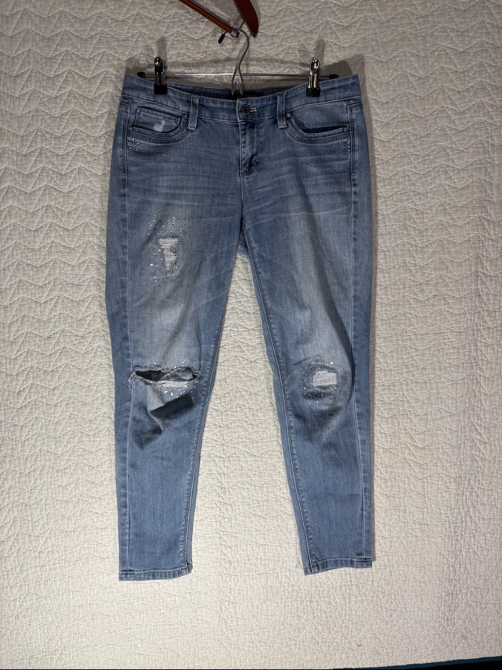 White House Black Market Light Blue Ripped Skinny Jeans